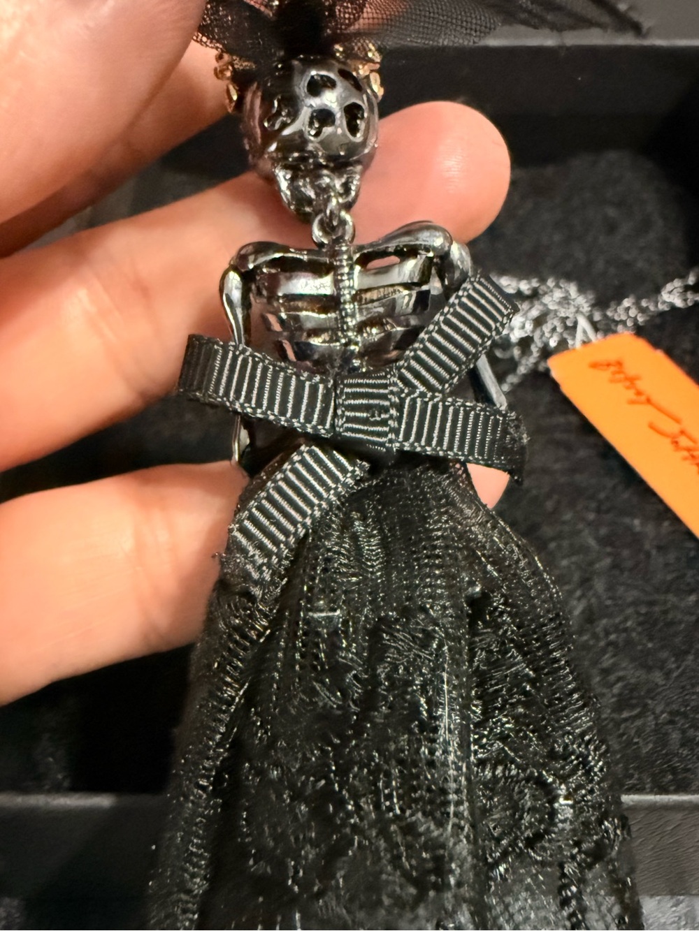 Betsey Johnson Black Skeleton Bride Necklace with Purple Roses and Gold Crown - Picture 5 of 13
